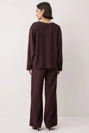 Kadın Büyük Beden Reglan Kollu Bisiklet Yaka Uzun Örme Sweatshirt %100 Pamuk Jakar Dokulu Günlük