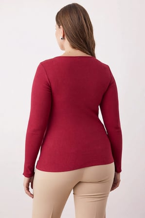 Kadın Bluz V Yaka Fitted Kalıp Uzun Kol Örme Kaşkorse Dokuma Düz Desen Esnek Yapı Gündelik Kullanım