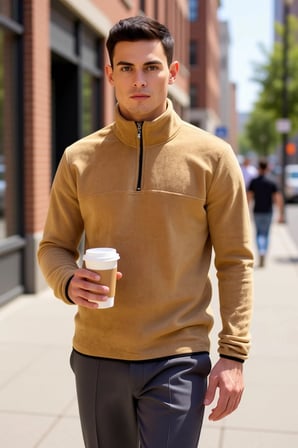 Erkek Dik Yaka Fermuarlı Standart Kol Polar Sweatshirt Fonksiyonel Dayanıklı Kaliteli Spor