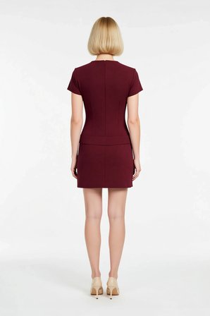 Kadın Mini Elbise Bisiklet Yaka Kısa Kollu Kemerli Bodycon Kesim Dokuma Kumaş Rahat Gündüz Gece