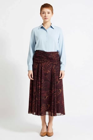 Kadın Büyük Beden Maxi Etek Tül Kumaş Etnik Desen Büzgü Detaylı Boho Chic Esnek Örme Günlük Rahat