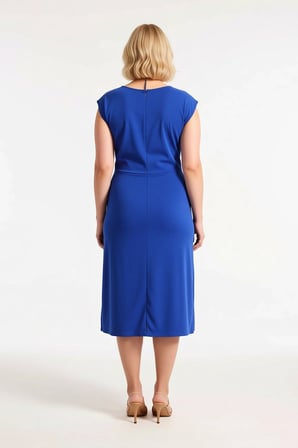 Kadın Büyük Beden Asimetrik Yaka Kolsuz Midi Bodycon Örme Elbise Krep Kumaş Günlük Rahat Modern
