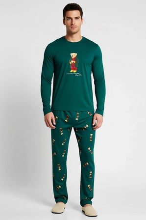 Kadın Bisiklet Yaka Uzun Kol Regular Fit Örme Pijama Takımı Fonksiyonel Estetik %100 Pamuk