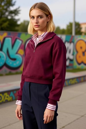Kadın Dik Yaka Fermuar Detaylı Crop Sweatshirt Fonksiyonel Dayanıklı Kaliteli Konforlu Şık