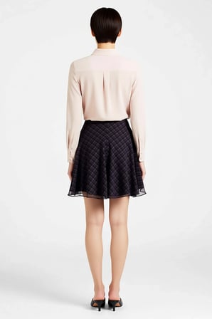 Kadın Mini Kloş Etek Ekoseli Şifon Astarlı Normal Bel Casual Günlük Rahat Kesim Modern Şık Konforlu
