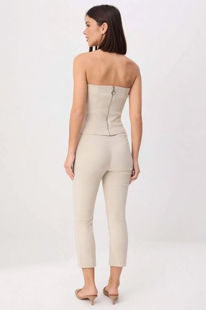 Kadın Büyük Beden Straplez Crop Bluz Kapri Pantolon Takımı %100 Pamuk Dokuma Fitted Kesim Günlük