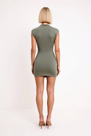 Kadın Kolsuz Bisiklet Yaka Bodycon Mini Elbise Büzgülü Detaylı Micro Dokulu Rahat Kesim Günlük Şık