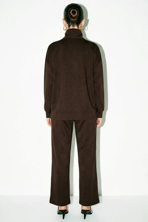 Kadın Büyük Beden Dik Yaka Fermuarlı Örme Sweatshirt Eşofman Altı Takım XL Günlük Rahat Modern Şık