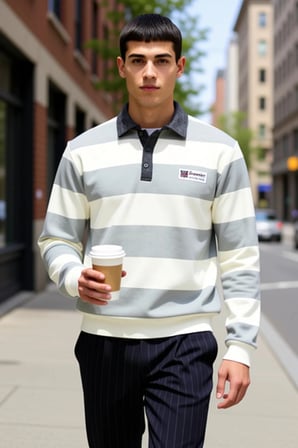 Erkek Polo Yaka Standart Kol Çizgili Sweatshirt Fonksiyonel Dayanıklı Kaliteli Konforlu Şık