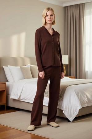 Kadın Gömlek Yaka Standart Kol Regular Kalıp Kışlık Örme Pijama Takımı 97 3