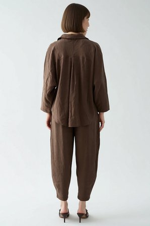 Kadın Büyük Beden Oversize Gömlek Yaka Uzun Kol Bol Paça Pantolon Takımı Rahat Kesim Günlük Modern