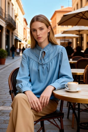 Kadın Bluz Relaxed Fit Yaka Uzun Kol Denim Kumaş Bağlama Detaylı Düz Desen Casual Ortam
