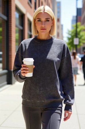 Kadın Bisiklet Yaka Düşük Kol Geniş Kalıp Sweatshirt Fonksiyonel Dayanıklı Kaliteli Modern