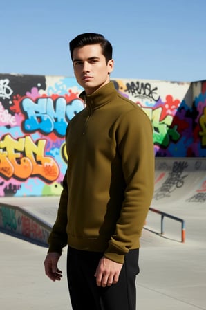 Erkek Dik Yaka Fermuarlı Standart Kol Regular Kalıp Sweatshirt Fonksiyonel Dayanıklı Rahat
