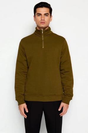 Erkek Dik Yaka Fermuarlı Standart Kol Regular Kalıp Sweatshirt Fonksiyonel Dayanıklı Rahat