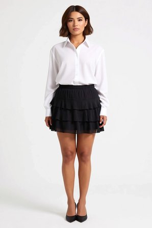 Kadın Büyük Beden Mini Etek Şifon Dokuma Katmanlı Fırfırlı Kesim Polyester Rahat Günlük Modern Şık