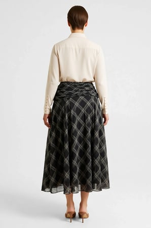 Kadın Büyük Beden Maxi Etek Tül Kumaş Etnik Desen Büzgü Detaylı Boho Chic Esnek Örme Günlük Rahat