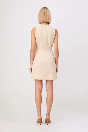 Kadın Halter Yaka Kolsuz A-line Mini Elbise %80 Pamuk %20 Keten Karışımlı Dokuma Rahat Kesim Günlük
