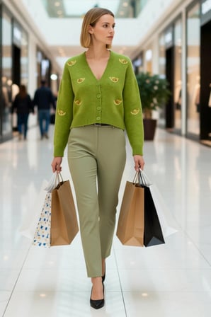 Kadın Oversize Crop V Yaka Düşük Kol Nakışlı Triko Hırka Portakal Dilimi Desenli Yumuşak Dokulu
