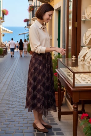Kadın Maxi Asimetrik Etek Beli Lastikli Şifon Astarlı Baklava Desen Skater Kesim Günlük Rahat Modern