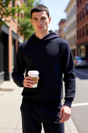 Erkek Kapüşonlu Standart Kol Ottoman Dokuma Regular Kalıp Sweatshirt Fonksiyonel Dayanıklı