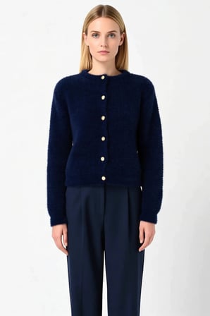 Kadın Dokulu Yumoş İplik Bisiklet Yaka Uzun Kollu Crop Kesim Triko Hırka Günlük Şıklık Ve Konfor