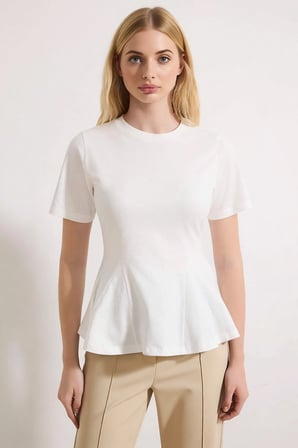 Kadın Bluz Peplum Bisiklet Yaka Standart Kısa Kol Örme Kumaş Süprem Dokuma Düz Desen Regular