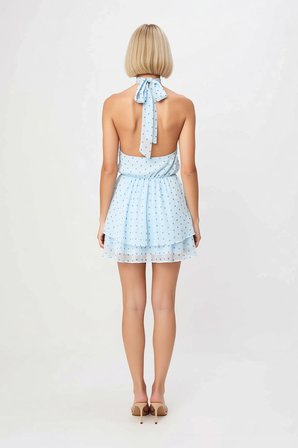 Kadın Kolsuz Halter Yaka Puantiyeli Şifon Mini Elbise Astarlı Skater Kesim Yaz Günlük Rahat Modern