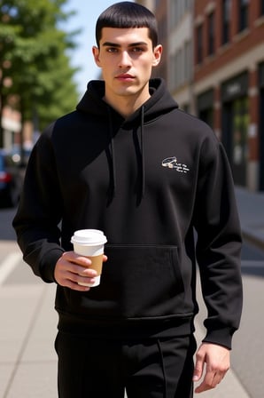 Erkek Kapüşonlu Düşük Kol Sweatshirt Slogan Nakışlı Fonksiyonel Dayanıklı Kaliteli Estetik