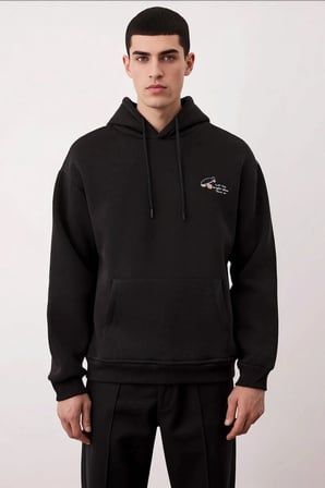 Erkek Kapüşonlu Düşük Kol Sweatshirt Slogan Nakışlı Fonksiyonel Dayanıklı Kaliteli Estetik