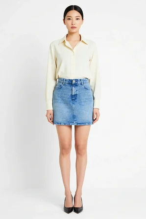 Kadın Mini Denim Etek Orta Bel %100 Pamuk Rigid Dokuma Klasik Kesim Günlük Rahat Modern Şık Konforlu
