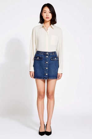 Kadın Mini Denim Etek Taş Düğme Detaylı Kalem Kesim %100 Pamuk Günlük Rahat Modern Şık Konforlu