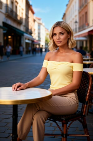 Kadın Bluz Carmen Yaka Düşük Kısa Kol Fitted Vücuda Oturan Örme Çizgili Büzgülü Kaşkorse Regular Boy