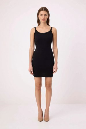 Kadın Kolsuz Havuz Yaka Bodycon Mini Elbise Kalın Askılı Ribana Esnek Örme Rahat Günlük Modern Şık