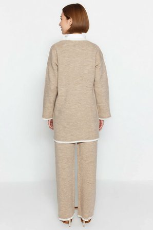 Kadın Büyük Beden Oversize Triko Kazak Pantolon Takımı İspanyol Kol Bisiklet Yaka Geniş Paça Renk