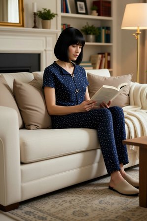 Kadın V Yaka Kısa Kol Çiçekli Pointel Örme Pijama Takımı Fonksiyonel Dayanıklı Şık %100 Pamuk
