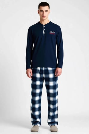 Erkek Bisiklet Yaka Standart Kol Regular Kalıp Örme Polar Pijama Takımı Şık