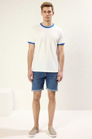 Erkek Şort Slim Fit Kot Normal Bel Destroylu Yıpratmalı Dar Paça Denim Kumaş Yazlık Kısa Boy