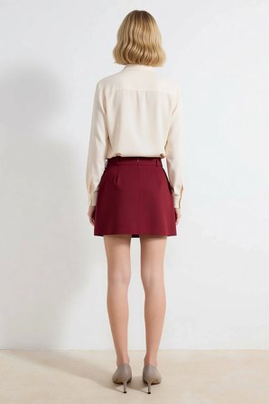 Kadın A-Line Mini Etek %100 Pamuk Gabardin Pili Detaylı Normal Bel Günlük Rahat Kesim Modern Şık