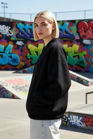 Kadın Bisiklet Yaka Düşük Kol Fermuarlı Oversize Kalın Örme Sweatshirt Fonksiyonel Estetik