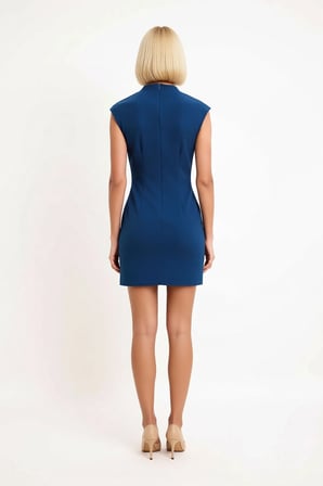 Kadın Kolsuz Dik Yaka Bodycon Mini Elbise Esnek Dokuma Astarsız Konforlu Kesim Günlük Rahat Modern