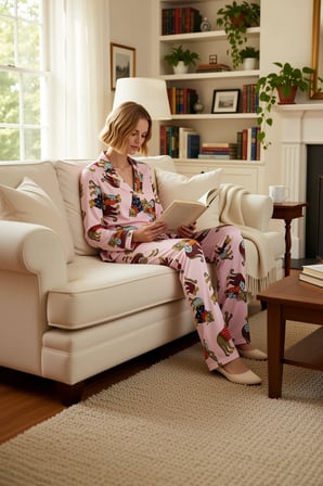 Kadın Gömlek Yaka Uzun Kol Kaplan Baskılı Pijama Takımı Regular Kalıp Dayanıklı %100 Pamuk