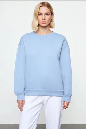 Kadın Bisiklet Yaka Düşük Kol Regular Kalıp Örme Sweatshirt Fonksiyonel Dayanıklı Kaliteli
