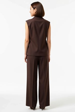 Kadın Büyük Beden Oversize Kolsuz Ceket Yaka Yelek Pantolon Takımı %100 Polyester Günlük Rahat Şık