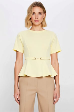 Kadın Bluz Peplum Kalıp Bisiklet Yaka Reglan Kol Kısa İnterlok Örme Düz Desen Astarsız Regular Boy