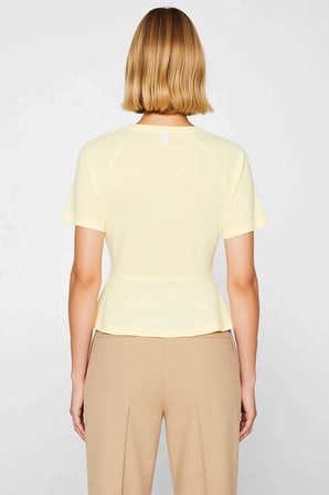 Kadın Bluz Peplum Kalıp Bisiklet Yaka Reglan Kol Kısa İnterlok Örme Düz Desen Astarsız Regular Boy