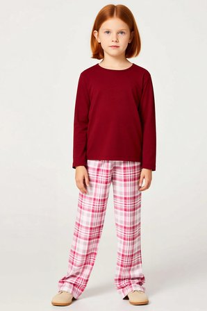 Kız Çocuk Bisiklet Yaka Standart Kol Uzun Kol Regular Kalıp Pijama Takımı Dayanıklı %100 Pamuk