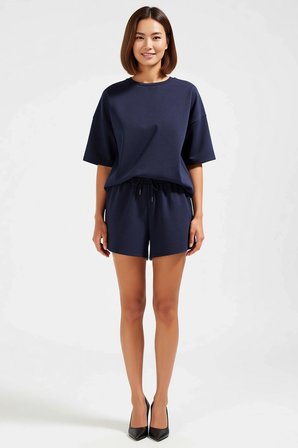 Kadın Büyük Beden Oversize T Shirt Şort Takım Bisiklet Yaka Kısa Kol Cepli Rahat Kesim Günlük Modern