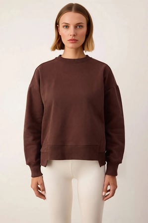 Kadın Bisiklet Yaka Düşük Kol %100 Pamuk Sweatshirt Fonksiyonel Dayanıklı Kaliteli Estetik