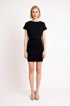 Kadın Kolsuz Bodycon Mini Elbise Kayık Yaka Düşük Kol Detaylı %97 Pamuk Örme Konforlu Günlük Rahat